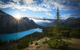 Картинка природа, Альберта, горы, Канада, озеро, солнце, парк, Alberta