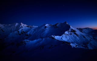 Картинка горы, ночь, звёзды, снег, пик