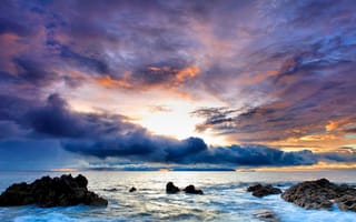 Картинка берег, побережье, пляж, камни, море, горизонт, облака