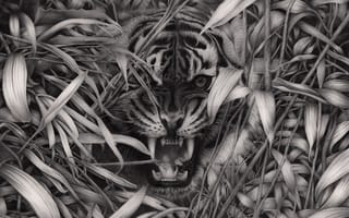 Картинка тигр, черно белый