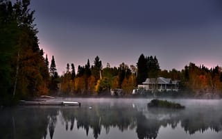 Картинка Канада, осень, леса, озеро, Квебек, дом, природа