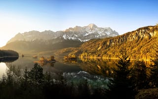 Картинка Германия, Горы, Лес, Eibsee, Бавария, Природа, Деревья, Озеро