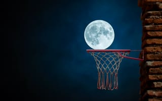 Картинка ночь, баскетбол, луна, корзина