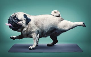 Картинка Yoga, Pug, Healthy Mode, Happy Dog