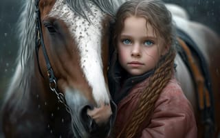 Картинка девочка, конь, компьютерная, графика
