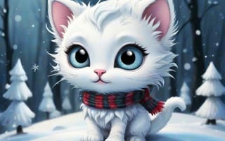 Картинка котенок, шарф, зима