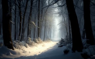 Картинка восход, лес, зима