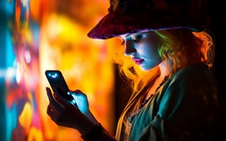 Картинка девушка, смартфон, огни
