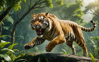 Картинка тигр, прыжок, 3d