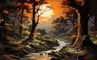 Картинка ліс, річка, дерева