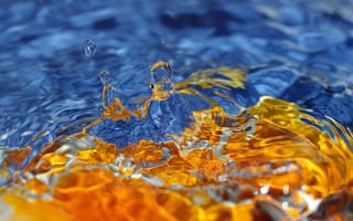 Картинка вода, капли, всплеск, синий, желтый