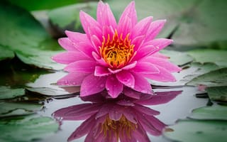 Картинка вода, отражение, розовая, водяная лилия, нимфея