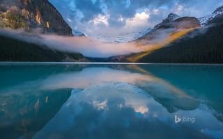 Картинка озеро, природа, туман, лейка, bing, луиз, горы, канада