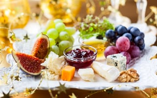 Картинка виноград, инжир, джем, ассорти, орех, фрукты, сыр, варенье
