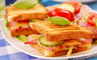 Картинка зелень, бутерброд, бекон, огурец, сыр, овощи, хлеб