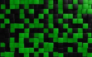 Картинка зелёный, кубы, плитка, черный, 3д, кубики, квадраты, графика