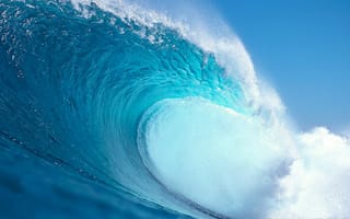 Картинка волна, обрушивается, мощь, завихрение воды, голубая волна, пена