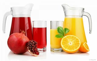 Картинка фрукты, графин, апельсин, сок, напитки, гранат, стаканы