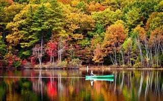 Картинка рыбалка, осень, лодка