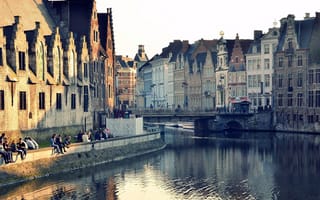 Картинка вода, отражение, здания, бельгия, дома, Гент, город