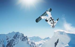 Картинка сноубордист, прыжок, горы