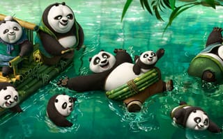 Картинка Панды резвятся в воде, мультфильм Кунг-фу панда