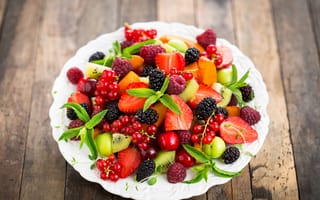 Картинка Аппетитные свежие фрукты на белой тарелке