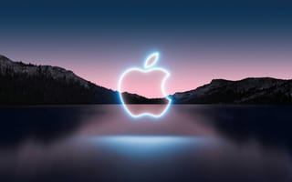 Картинка Apple, IOS, электронный, цифровой, цифровые технологии, технологии, лого, логотип, горы, озеро, вечер, закат