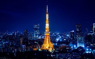 Картинка Ночной город, Огни, Токийская башня, Большой город