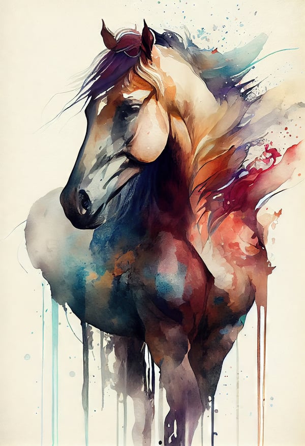 Фото: лошади, конь, животные, арт, рисунок, акварель, акварельные, живопись, aрт, AI Art