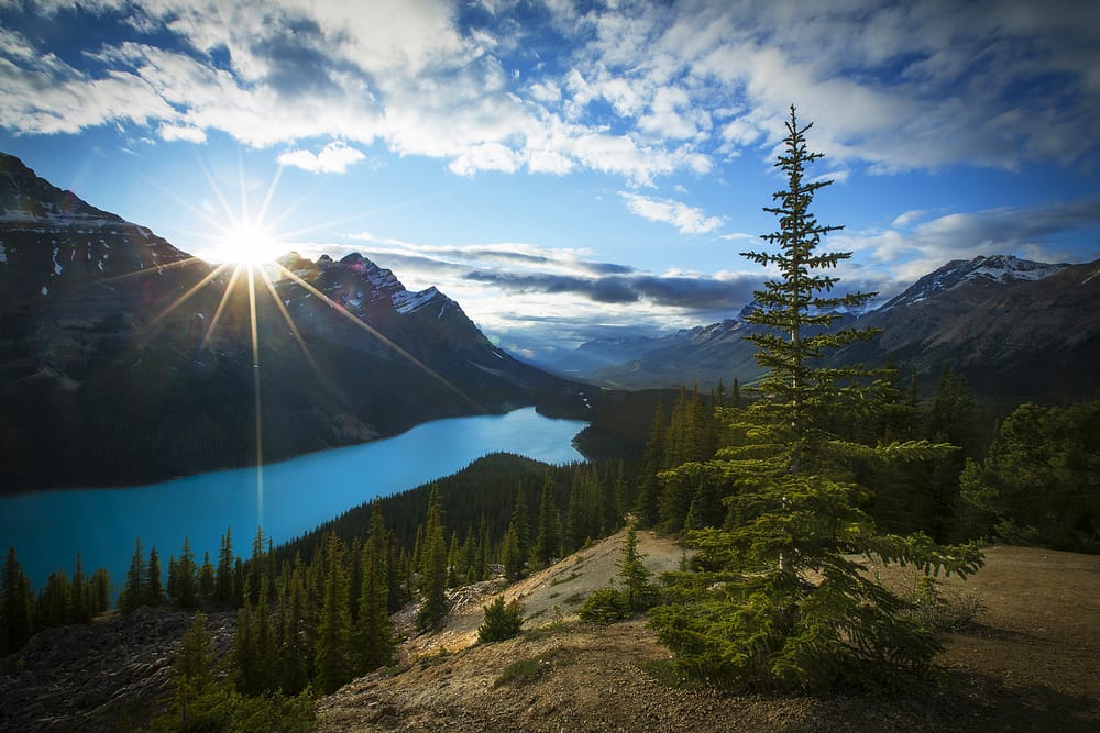 Обои на рабочий стол: природа, Альберта, горы, Канада, озеро, солнце ... Канада Обои