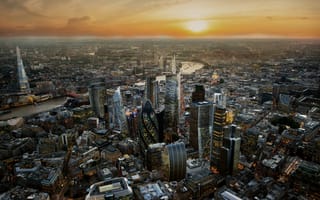 Картинка Лондон, Великобритания, Англия, город, города, здания, вечер, сумерки, закат, заход
