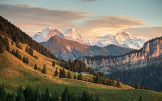 Картинка горы, природа, пейзаж, закат, лес, долина, альпы