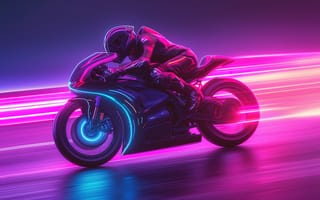 Картинка мотоцикл, неон, скорость, технология, футуризм, гонщик, обои
