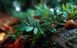 Картинка листья, природа, лес, мох, осень, растения, фотография