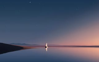 Картинка море, пейзаж, закат, лодка, спокойствие, звезды, отражение