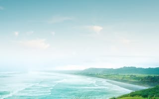 Картинка Дымка над морем,  2K,  Туман,  Вода,  Океан,  Небо,  Пляж,  Море,  Дымка
