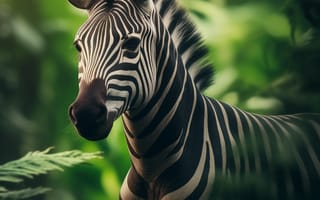 Картинка зебра, животные, животное, природа, лес, деревья, дерево, джунгли, тропический, тропики, AI Art, ИИ арт, цифровое, арт, сгенерированный, AI, ИИ