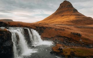 Картинка водопад, гора, природа, пейзаж, Исландия, осень, река