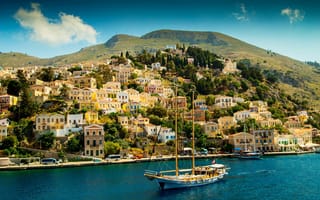 Картинка остров, море, пейзаж, яхта, архитектура, горы, природа, город, лето, путешествия