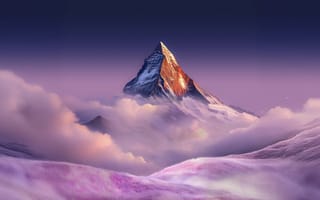 Картинка гора, пейзаж, облака, природа, закат, красота, фантазия