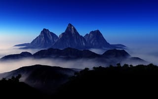Картинка горы, гора, природа, вершина, туман, дымка, вечер