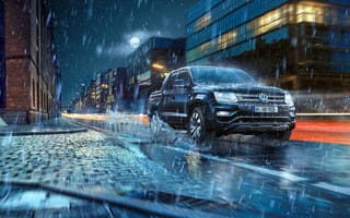 Картинка Volkswagen, Фольксваген, VW, Amarok, машины, машина, тачки, авто, автомобиль, транспорт, пикап, джип, капли, капли воды, капли дождя, дождь, ночь