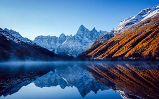 Картинка горы, гора, природа, пейзаж, озеро, пруд, вода, отражение