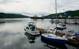 Картинка порт, лодки, море, горы, природа, пейзаж, спокойствие