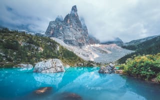 Картинка горы, озеро, природа, пейзаж, туман, синий, лес