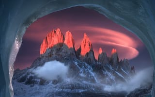 Картинка горы, природа, закат, ледник, пейзаж, облака, красота