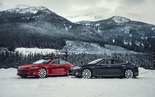 Картинка Tesla Model S,  Dve,  Trassa,  Sneg,  Model S,  Tesla