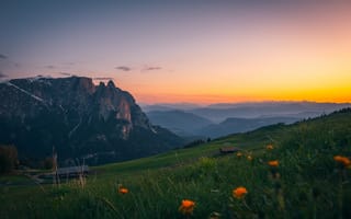 Картинка Альпы, горы, гора, природа, луг, вечер, закат, заход