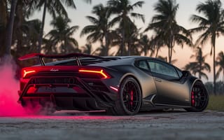 Картинка Lamborghini Huracan, Lamborghini, Ламборджини, Ламборгини, Huracan, машины, машина, тачки, авто, автомобиль, транспорт, скорость, быстрый, пальма, дерево, вечер